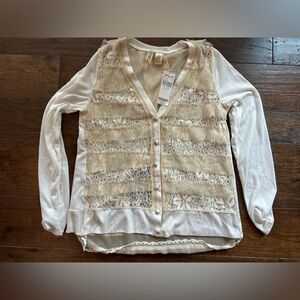 BKE Women’s Elegant Cream Lace Shirt- size Medium